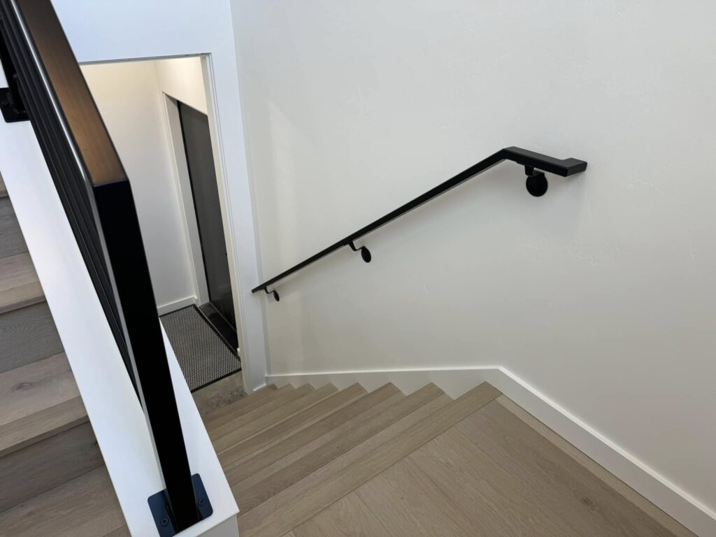 metal handrail right down stairs